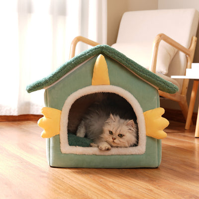 Modern Art Deco House-Shaped Flannelette Drop-Molded Fabric Detachable Cat Beds 1-Tier For Living Room