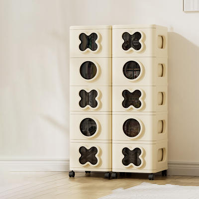 Modern Minimalist Multi-Layer Rectangular PP Movable Storage Cabinet 3/4/5-Cabinet For Living Room