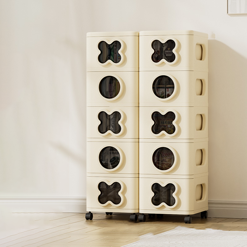 Modern Minimalist Multi-Layer Rectangular PP Movable Storage Cabinet 3/4/5-Cabinet For Living Room
