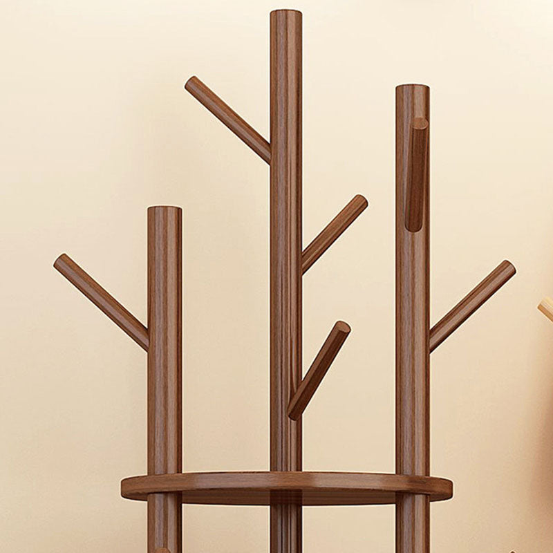 Modern Minimalist Rotatable Disk Branch Pine Wood MDF Clothes Tree Storage Shelf 3-Tier For Hallway &amp; Entryway