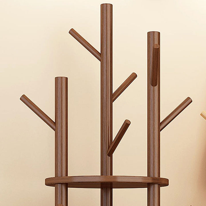 Modern Minimalist Rotatable Disk Branch Pine Wood MDF Clothes Tree Storage Shelf 3-Tier For Hallway &amp; Entryway