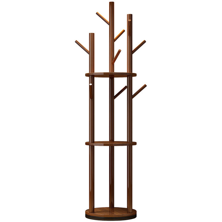 Modern Minimalist Rotatable Disk Branch Pine Wood MDF Clothes Tree Storage Shelf 3-Tier For Hallway &amp; Entryway