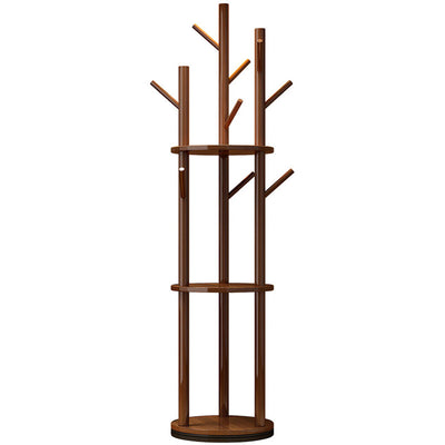 Modern Minimalist Rotatable Disk Branch Solid Wood MDF Clothes Tree Storage Shelf 3-Tier For Hallway & Entryway