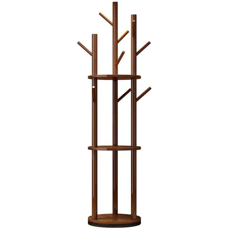 Modern Minimalist Rotatable Disk Branch Solid Wood MDF Clothes Tree Storage Shelf 3-Tier For Hallway & Entryway