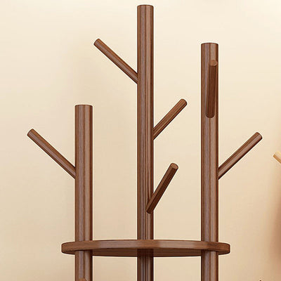 Modern Minimalist Rotatable Disk Branch Solid Wood MDF Clothes Tree Storage Shelf 3-Tier For Hallway & Entryway
