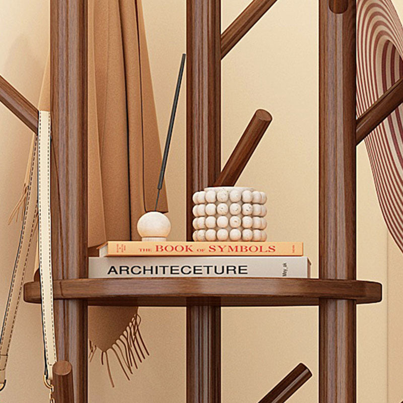 Modern Minimalist Rotatable Disk Branch Solid Wood MDF Clothes Tree Storage Shelf 3-Tier For Hallway & Entryway