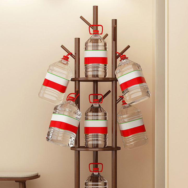 Modern Minimalist Rotatable Disk Branch Pine Wood MDF Clothes Tree Storage Shelf 3-Tier For Hallway &amp; Entryway