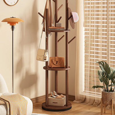 Modern Minimalist Rotatable Disk Branch Solid Wood MDF Clothes Tree Storage Shelf 3-Tier For Hallway & Entryway