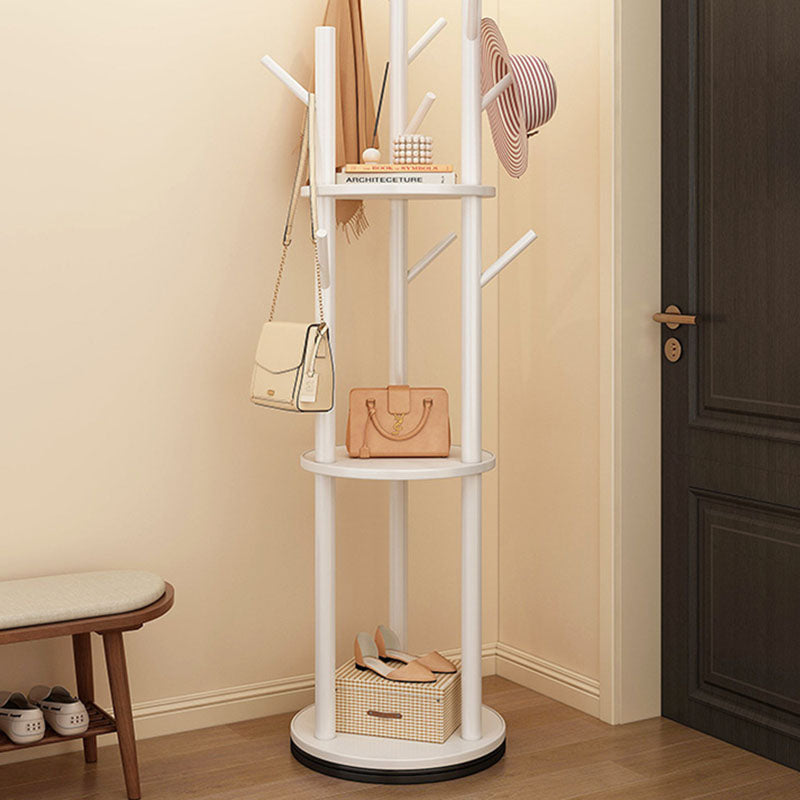 Modern Minimalist Rotatable Disk Branch Pine Wood MDF Clothes Tree Storage Shelf 3-Tier For Hallway &amp; Entryway