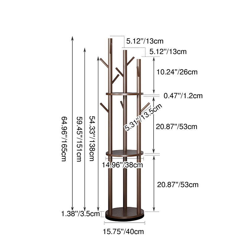Modern Minimalist Rotatable Disk Branch Pine Wood MDF Clothes Tree Storage Shelf 3-Tier For Hallway &amp; Entryway