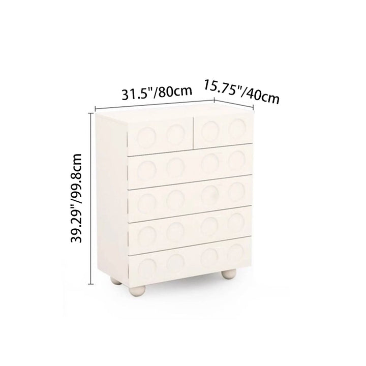 Contemporary Retro Rectangular Round Hole Plywood Particle Board Multi-Compartment Storage Cabinet 6-Drawer For Living Room