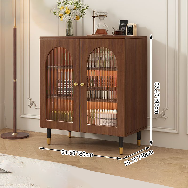 Armoire de rangement de grande capacité à 3 niveaux, style rustique traditionnel, rectangulaire, en panneau de particules de bois, verre, imitation tissage en rotin, pour salon 