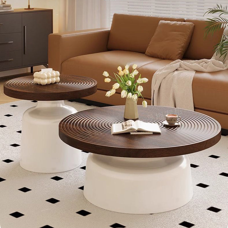 Ensemble de tables basses rondes en MDF et acier au carbone, motif vortex nordique contemporain, 1 niveau, pour salon 