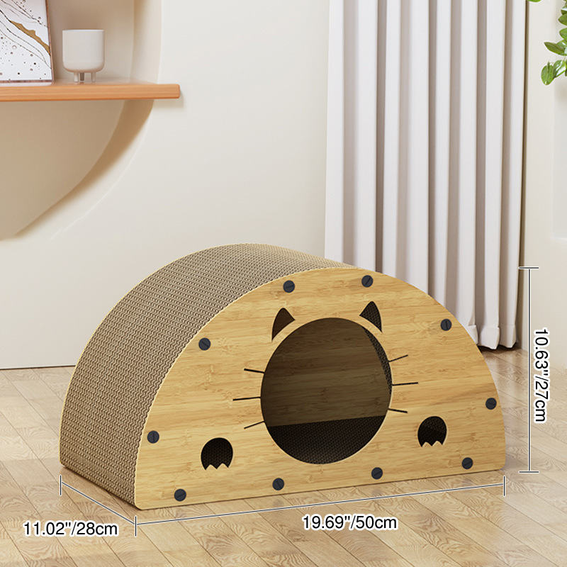 Traditionelles rustikales, verschleißfestes, halbkreisförmiges MDF-Wellpappe integriertes Kratzbrett für Katzen Katzenbetten 1-Schrank für Wohnzimmer 