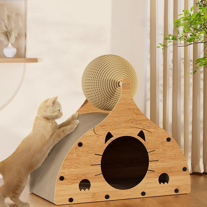 Traditional Rustic Wear-Resistant Semi-Circular MDF Corrugated Paper Integrated Cat Scratcher Cat Beds 1-Cabinet For Living Room