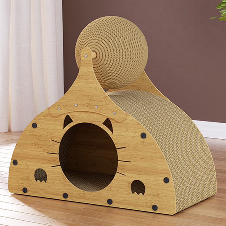 Traditionelles rustikales, verschleißfestes, halbkreisförmiges MDF-Wellpappe integriertes Kratzbrett für Katzen Katzenbetten 1-Schrank für Wohnzimmer 