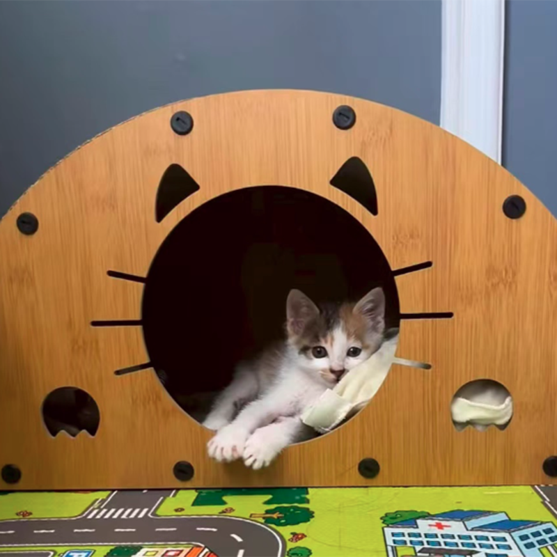 Traditionelles rustikales, verschleißfestes, halbkreisförmiges MDF-Wellpappe integriertes Kratzbrett für Katzen Katzenbetten 1-Schrank für Wohnzimmer 