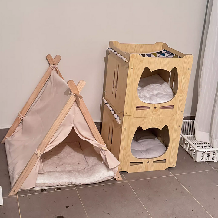 Lits pour chat intégrés en MDF carré robustes de style Art déco moderne, 1 armoire pour salon 
