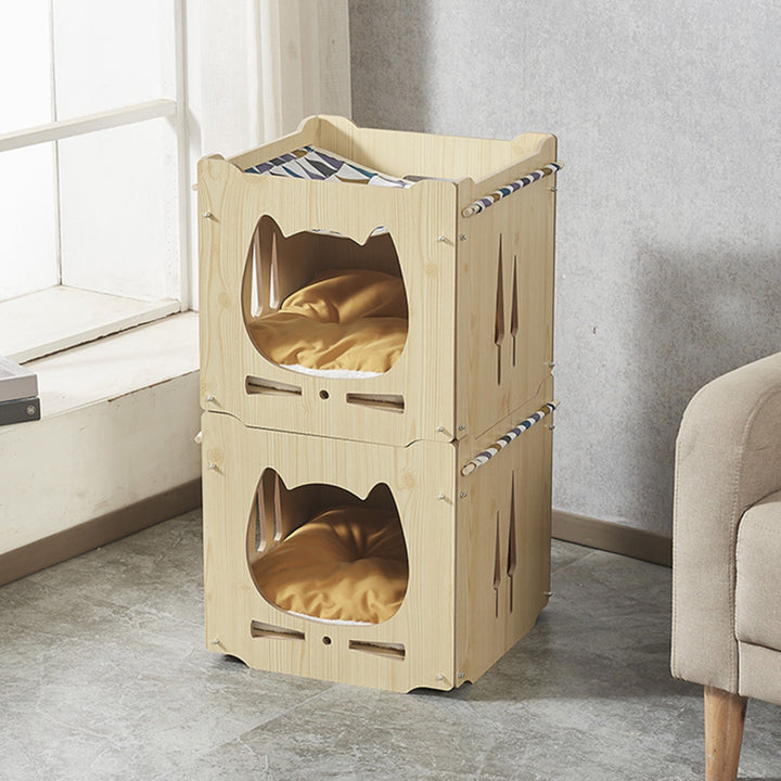 Lits pour chat intégrés en MDF carré robustes de style Art déco moderne, 1 armoire pour salon 