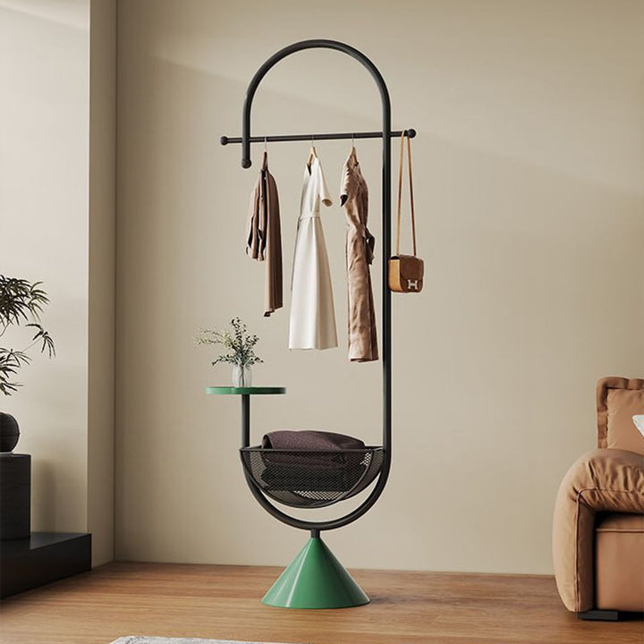 Moderner minimalistischer G-förmiger Bodenständer aus Eisen-Kohlenstoffstahl mit 1 Korb für das Schlafzimmer 
