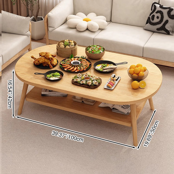 Modern Minimalist Oval Engineered Wood Solid Wood Coffee Table 2-Tier For Living Room
