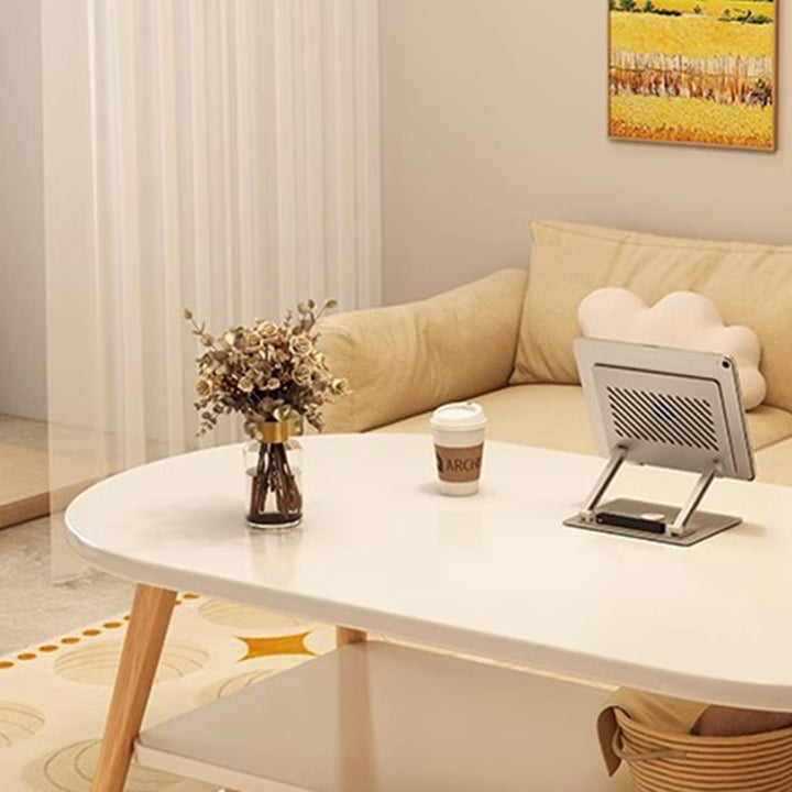 Modern Minimalist Oval Engineered Wood Solid Wood Coffee Table 2-Tier For Living Room