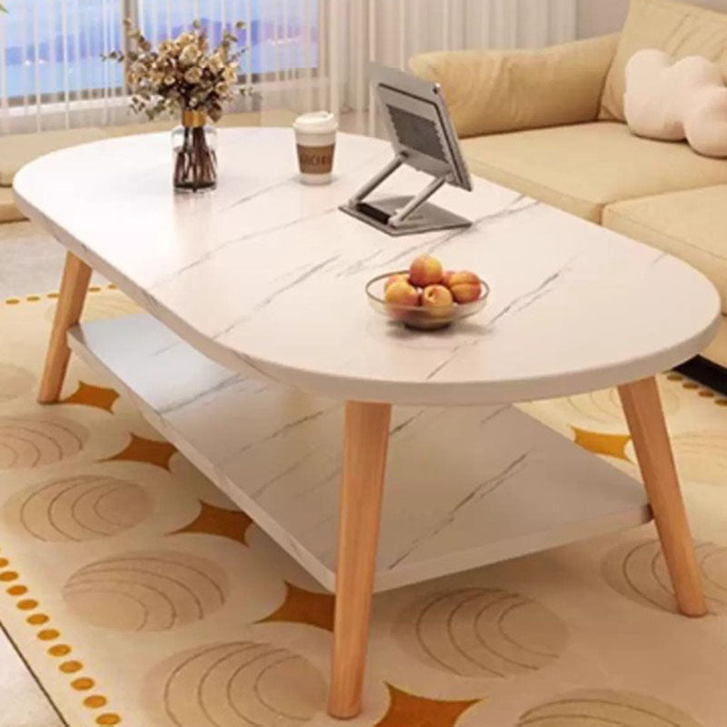 Modern Minimalist Oval Engineered Wood Solid Wood Coffee Table 2-Tier For Living Room