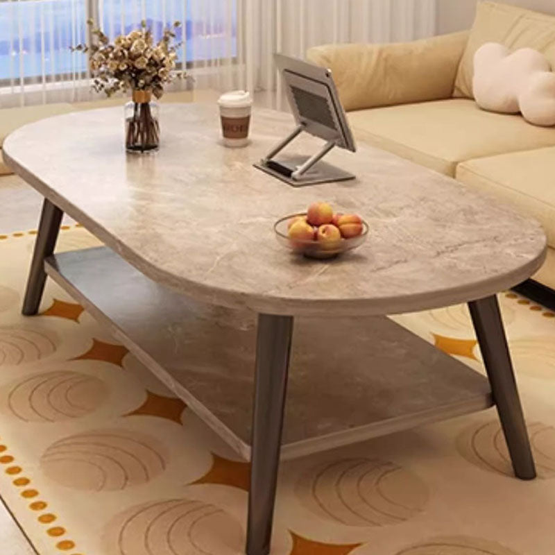 Modern Minimalist Oval Engineered Wood Solid Wood Coffee Table 2-Tier For Living Room
