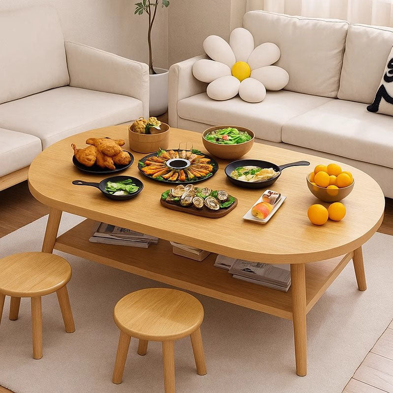 Modern Minimalist Oval Engineered Wood Solid Wood Coffee Table 2-Tier For Living Room