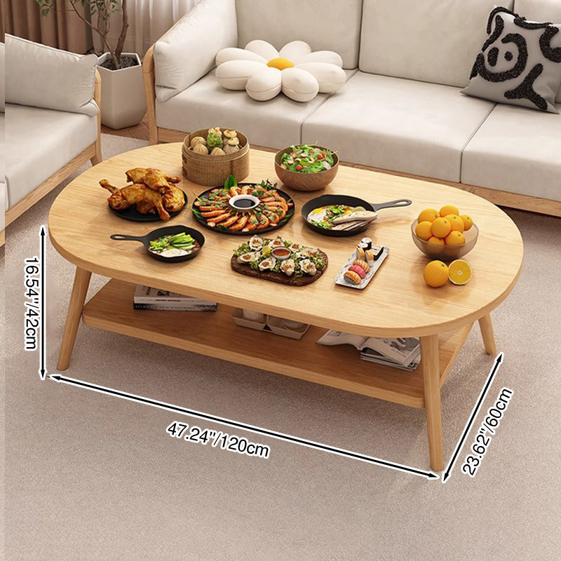 Modern Minimalist Oval Engineered Wood Solid Wood Coffee Table 2-Tier For Living Room