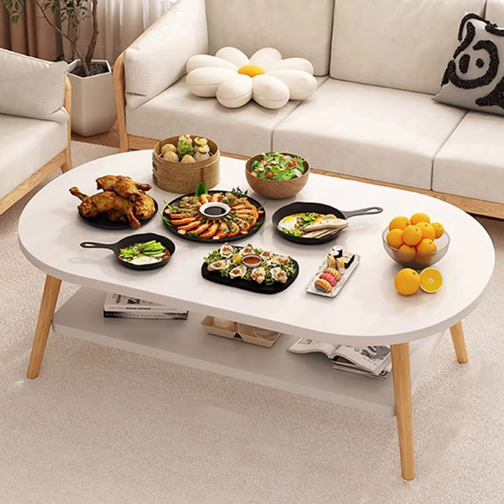Modern Minimalist Oval Engineered Wood Solid Wood Coffee Table 2-Tier For Living Room