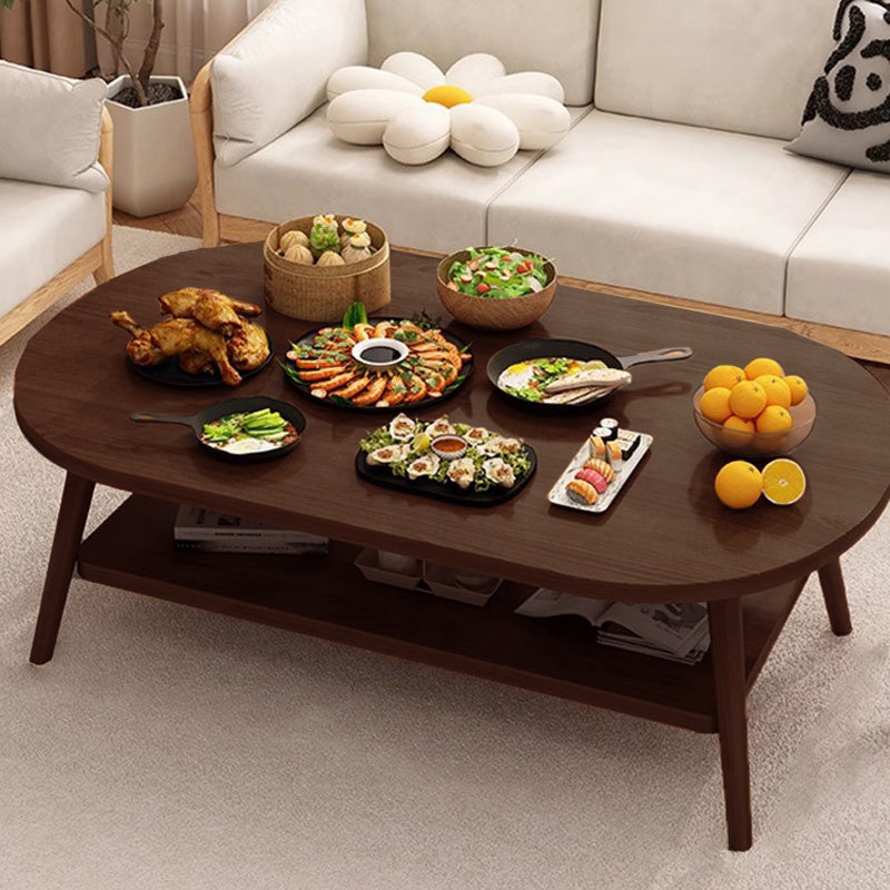 Modern Minimalist Oval Engineered Wood Solid Wood Coffee Table 2-Tier For Living Room