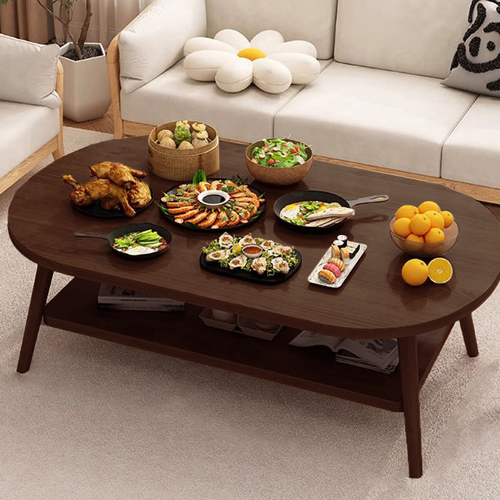 Modern Minimalist Oval Engineered Wood Solid Wood Coffee Table 2-Tier For Living Room