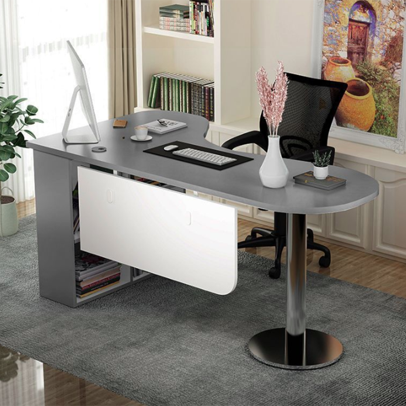 Modern Minimalist Arc-Shaped E1 Environmentally Friendly Board Stainless Steel Corner Desk 1-Tier For Home Office