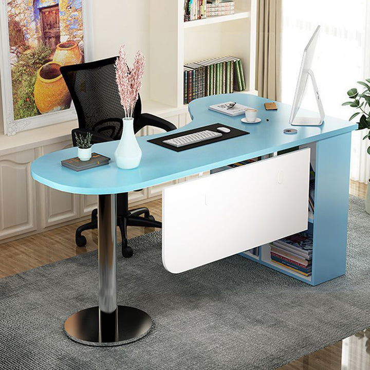 Modern Minimalist Arc-Shaped E1 Environmentally Friendly Board Stainless Steel Corner Desk 1-Tier For Home Office