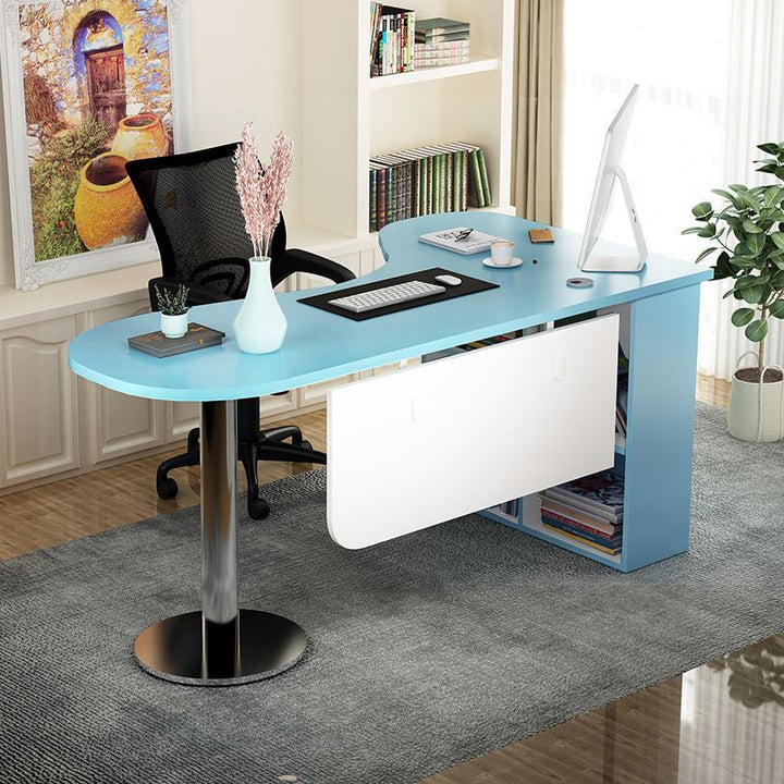 Modern Minimalist Arc-Shaped E1 Environmentally Friendly Board Stainless Steel Corner Desk 1-Tier For Home Office