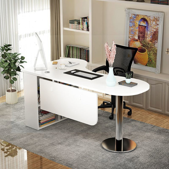 Modern Minimalist Arc-Shaped E1 Environmentally Friendly Board Stainless Steel Corner Desk 1-Tier For Home Office