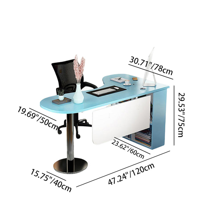 Modern Minimalist Arc-Shaped E1 Environmentally Friendly Board Stainless Steel Corner Desk 1-Tier For Home Office