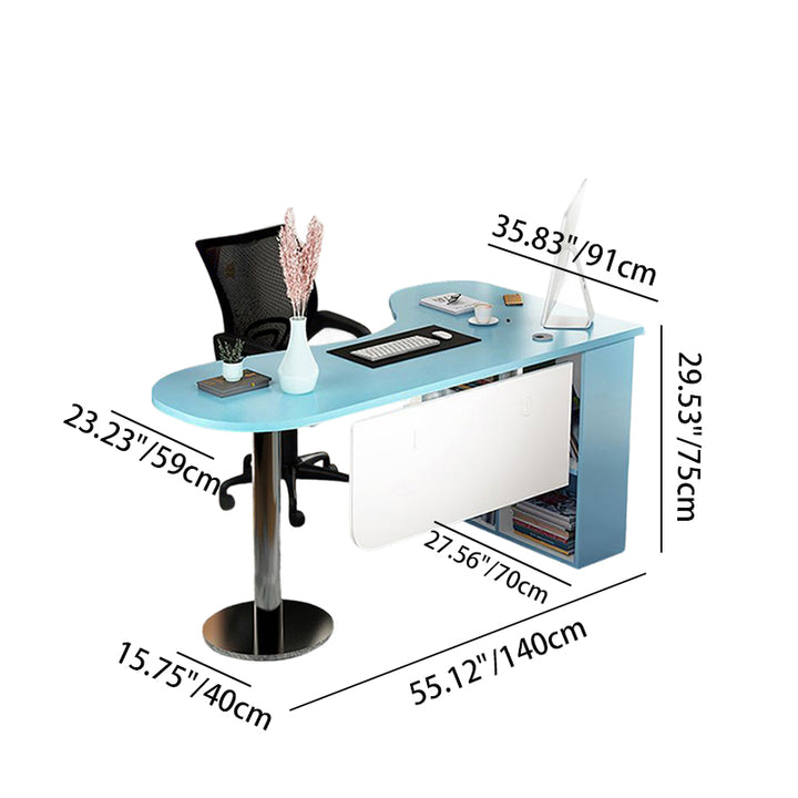 Modern Minimalist Arc-Shaped E1 Environmentally Friendly Board Stainless Steel Corner Desk 1-Tier For Home Office