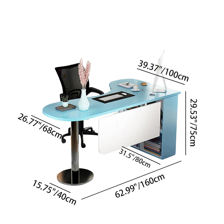 Modern Minimalist Arc-Shaped E1 Environmentally Friendly Board Stainless Steel Corner Desk 1-Tier For Home Office