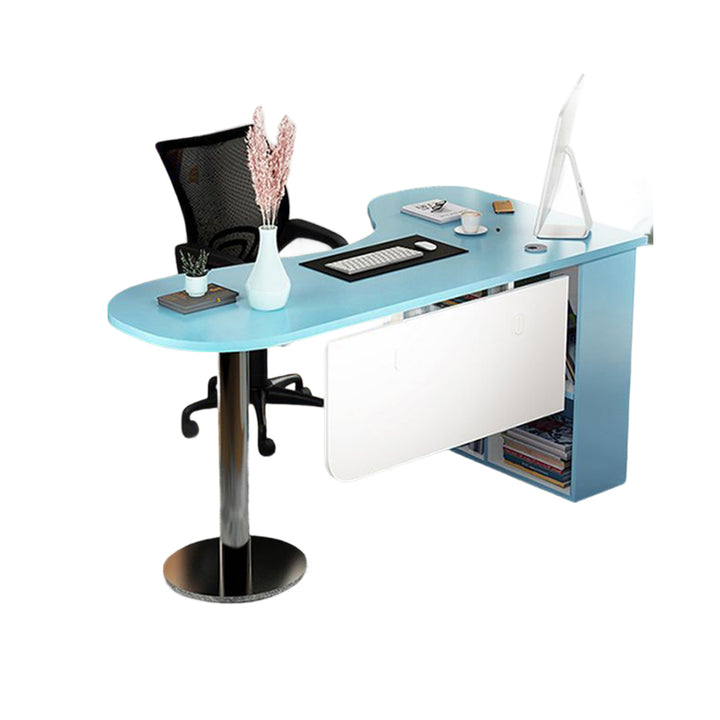 Modern Minimalist Arc-Shaped E1 Environmentally Friendly Board Stainless Steel Corner Desk 1-Tier For Home Office