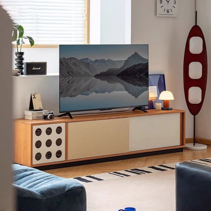 Traditioneller Vintage Rechteckiger Kiefernholz Massivholz Mehrschichtplatte TV Aufbewahrungsschrank 3-stufig für Wohnzimmer 