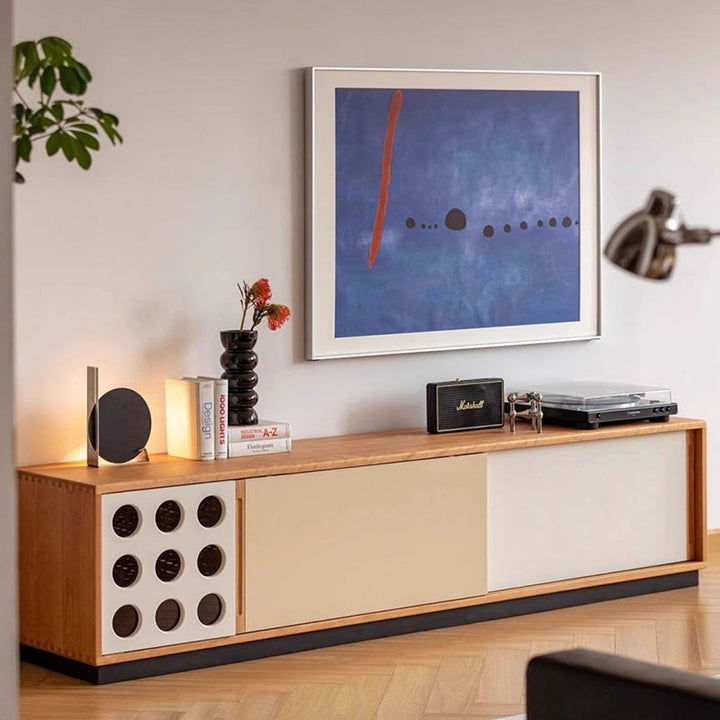 Traditioneller Vintage Rechteckiger Kiefernholz Massivholz Mehrschichtplatte TV Aufbewahrungsschrank 3-stufig für Wohnzimmer 
