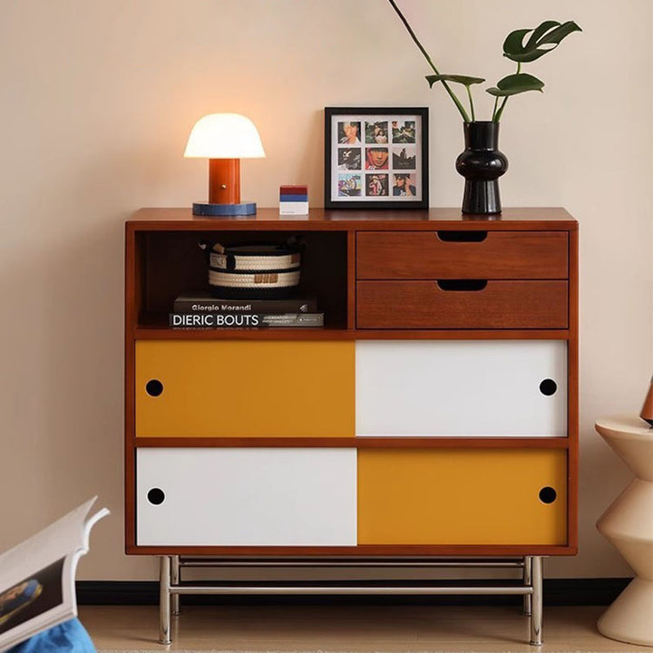 Traditioneller Vintage rechteckiger Kiefernholz Boxwood Massivholz Mehrschichtplatte Edelstahl Mehrfachfach Aufbewahrungsschrank 5-stufig für das Wohnzimmer 