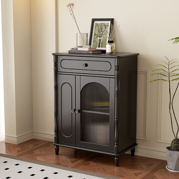 Moderner minimalistischer rechteckiger Gummibaum Massivholz Mehrschichtplatte Glas-Sideboard Aufbewahrungsschrank mit 1 Schublade für das Wohnzimmer 