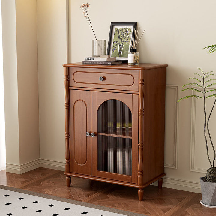 Moderner minimalistischer rechteckiger Gummibaum Massivholz Mehrschichtplatte Glas-Sideboard Aufbewahrungsschrank mit 1 Schublade für das Wohnzimmer 