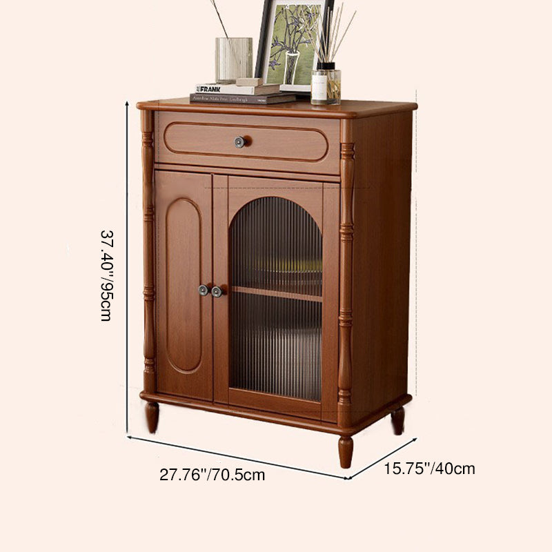 Moderner minimalistischer rechteckiger Gummibaum Massivholz Mehrschichtplatte Glas-Sideboard Aufbewahrungsschrank mit 1 Schublade für das Wohnzimmer 