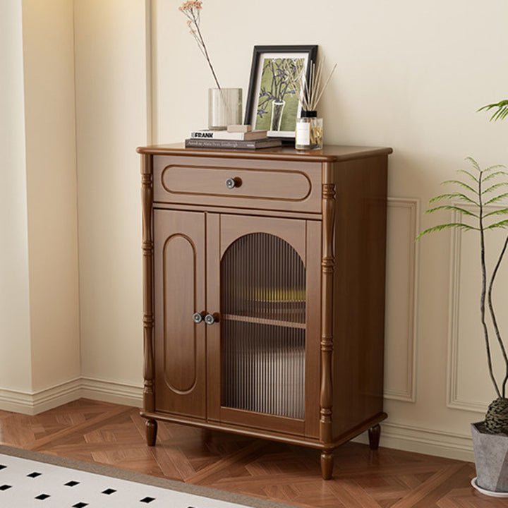 Moderner minimalistischer rechteckiger Gummibaum Massivholz Mehrschichtplatte Glas-Sideboard Aufbewahrungsschrank mit 1 Schublade für das Wohnzimmer 