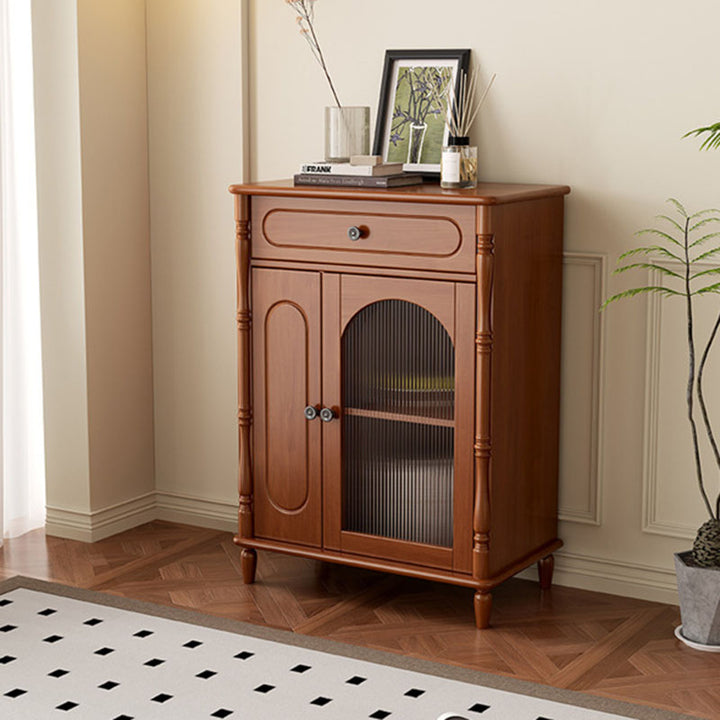 Moderner minimalistischer rechteckiger Gummibaum Massivholz Mehrschichtplatte Glas-Sideboard Aufbewahrungsschrank mit 1 Schublade für das Wohnzimmer 