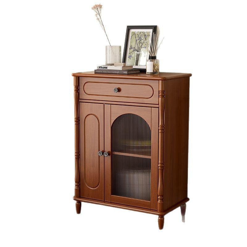 Moderner minimalistischer rechteckiger Gummibaum Massivholz Mehrschichtplatte Glas-Sideboard Aufbewahrungsschrank mit 1 Schublade für das Wohnzimmer 